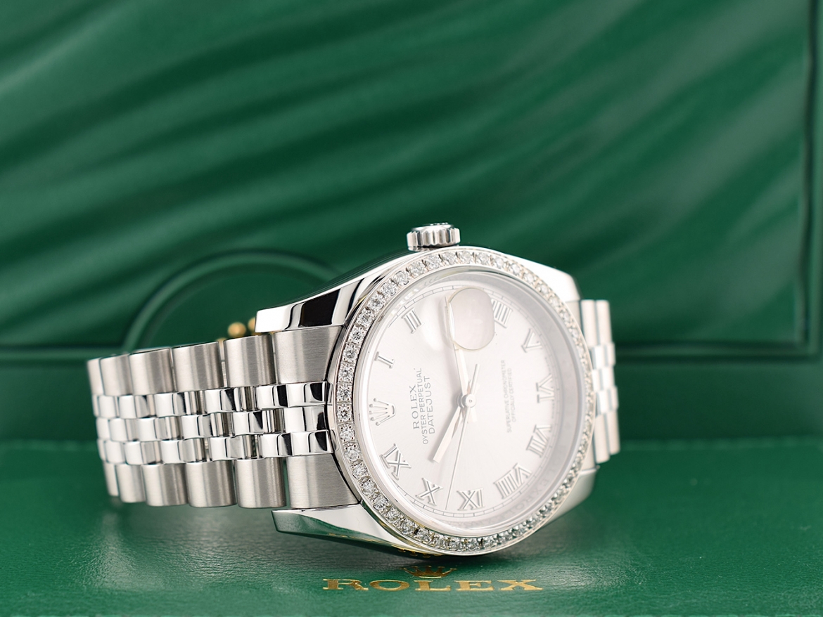 116234 Silver Roman Dial With After Diamonds Bezel - Full Set 36mm