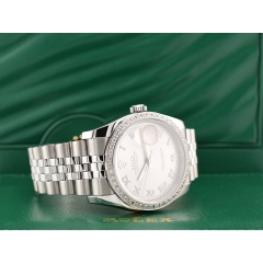 116234 Silver Roman Dial With After Diamonds Bezel - Full Set 36mm