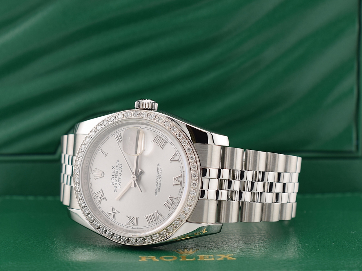 116234 Silver Roman Dial With After Diamonds Bezel - Full Set 36mm