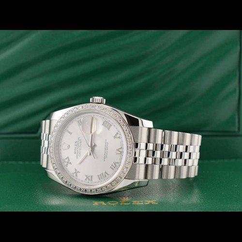 116234 Silver Roman Dial With After Diamonds Bezel - Full Set 36mm