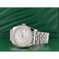 116234 Silver Roman Dial With After Diamonds Bezel - Full Set 36mm