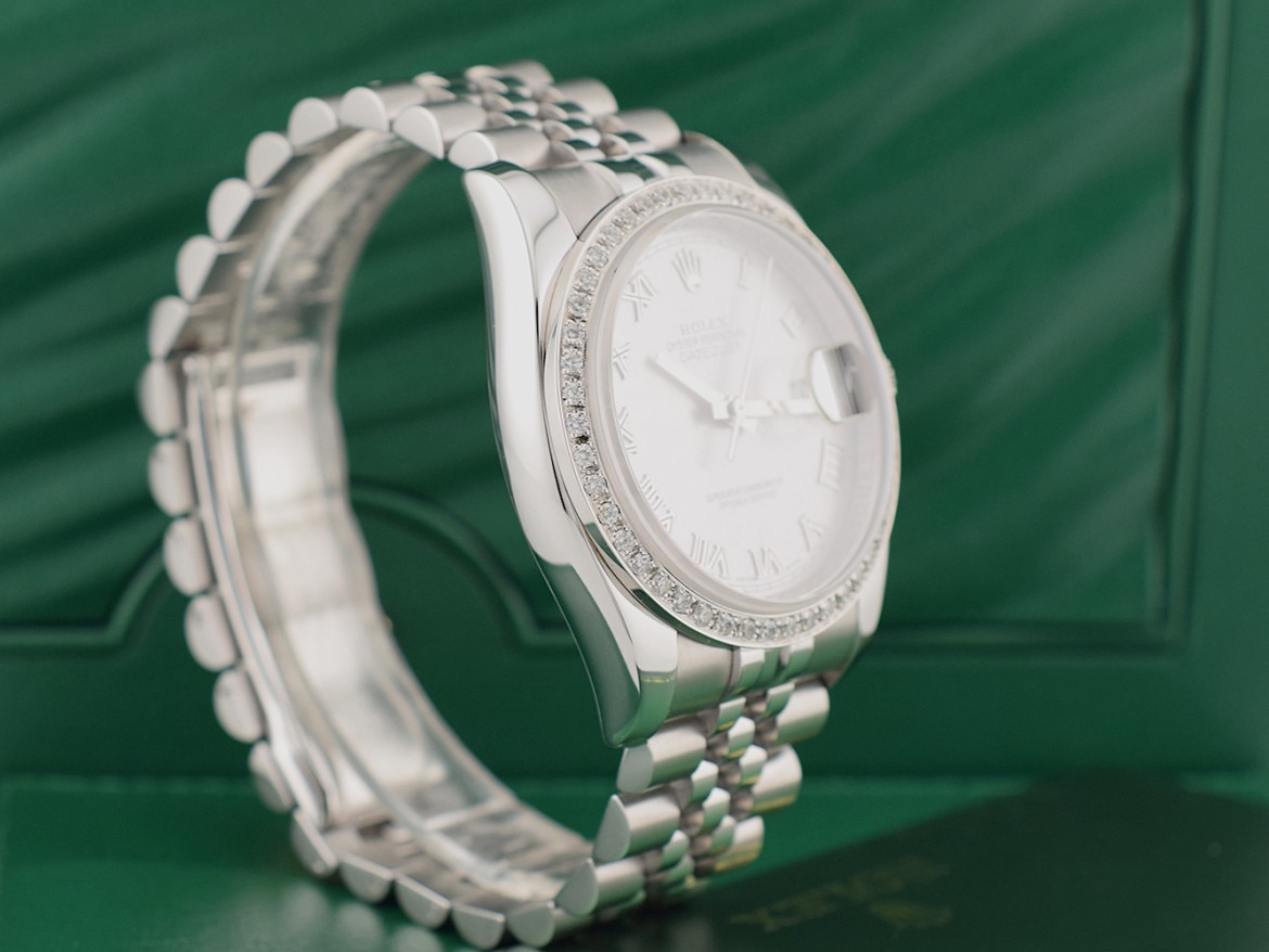 116234 Silver Roman Dial With After Diamonds Bezel - Full Set 36mm