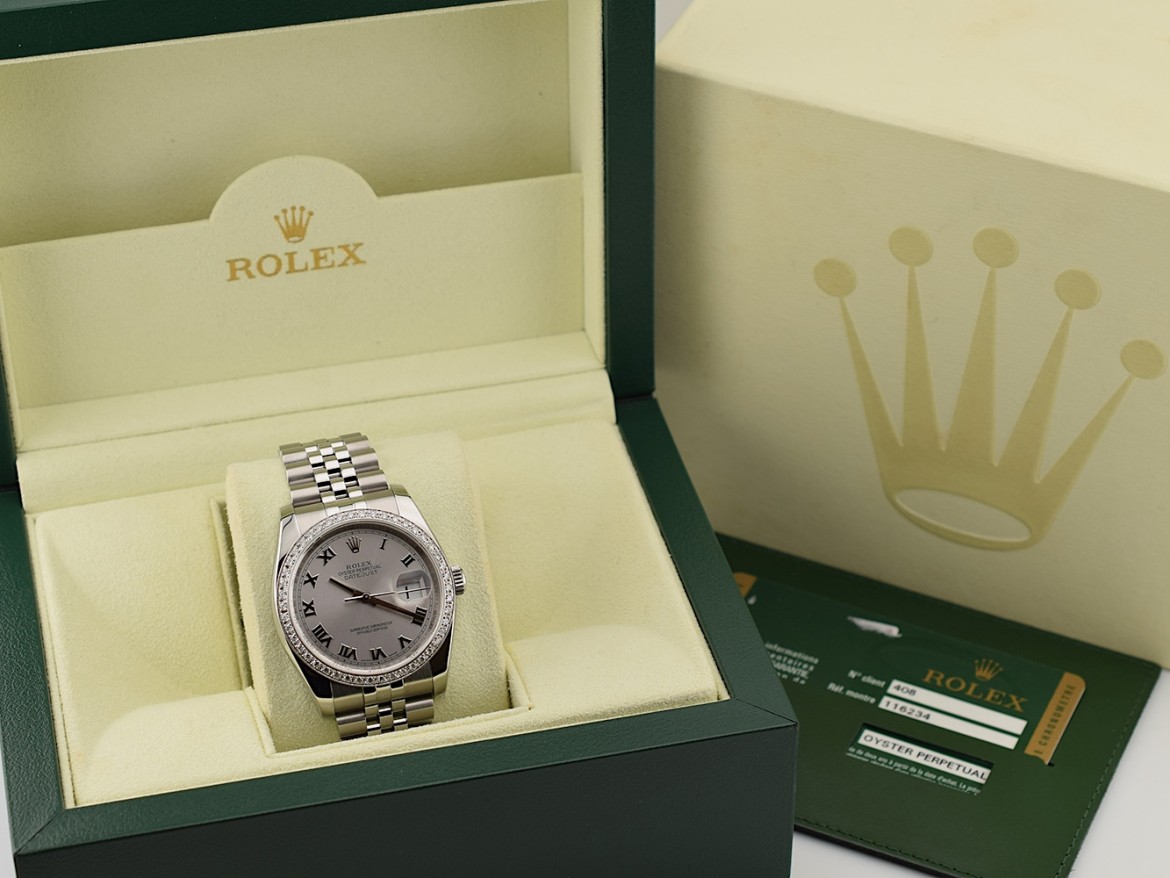 116234 Silver Roman Dial With After Diamonds Bezel - Full Set 36mm