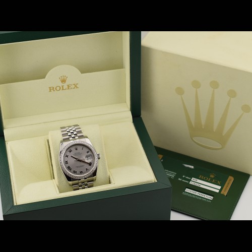 116234 Silver Roman Dial With After Diamonds Bezel - Full Set 36mm