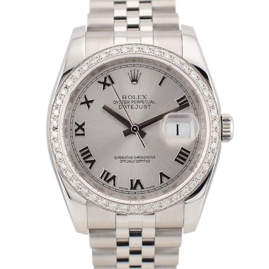 116234 Silver Roman Dial With After Diamonds Bezel - Full Set 36mm