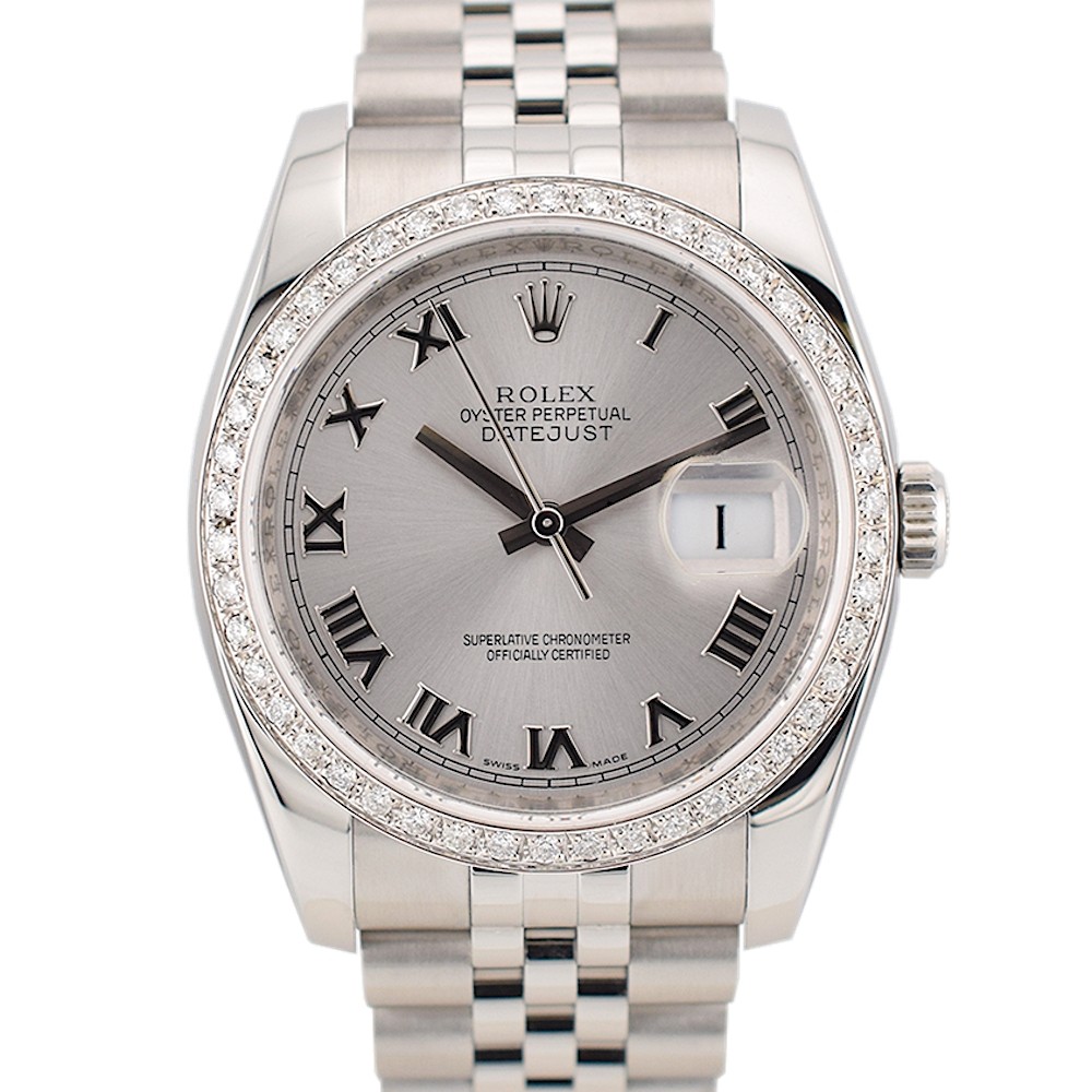 116234 Silver Roman Dial With After Diamonds Bezel - Full Set 36mm