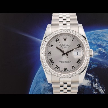 116234 Silver Roman Dial With After Diamonds Bezel - Full Set 36mm