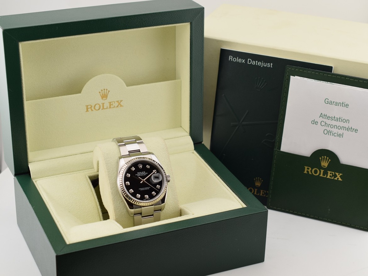 116234 Black Dial With Big Diamonds - Full Set 36mm