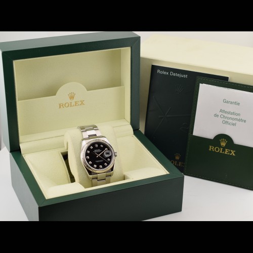 116234 Black Dial With Big Diamonds - Full Set 36mm