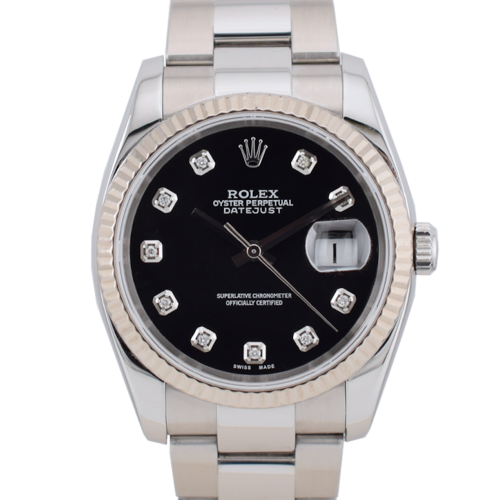 116234 Black Dial With Big Diamonds - Full Set 36mm