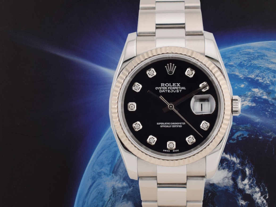 116234 Black Dial With Big Diamonds - Full Set 36mm