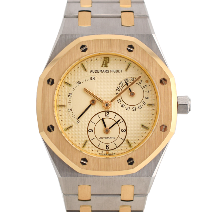 Dual Time Vintage  Ref 25730SA Gold Steel Papers  like new