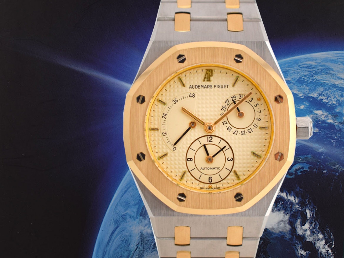 Dual Time Vintage  Ref 25730SA Gold Steel Papers  like new