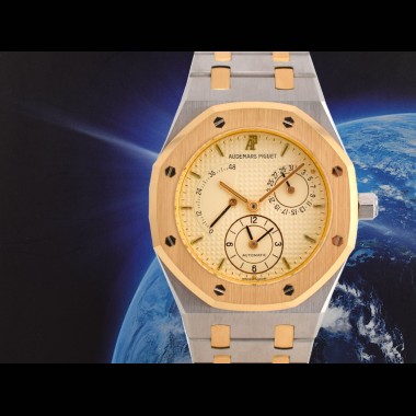 Dual Time Vintage  Ref 25730SA Gold Steel Papers  like new