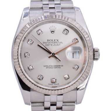 116234 Silver Dial With Big Diamonds - Full Set 36mm
