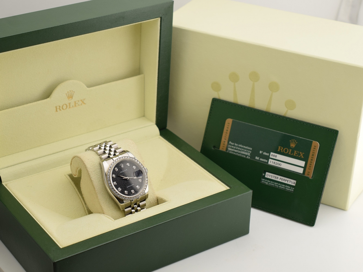 Black Jubilee Dial With Diamonds & After Diamonds Bezel - Full Set 36mm