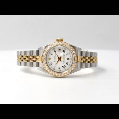 69173 White Roman Dial With Diamonds & After Diamonds Bezel - Full Set 26mm