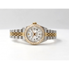 69173 White Roman Dial With Diamonds & After Diamonds Bezel - Full Set 26mm