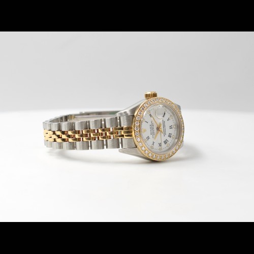 69173 White Roman Dial With Diamonds & After Diamonds Bezel - Full Set 26mm