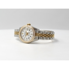69173 White Roman Dial With Diamonds & After Diamonds Bezel - Full Set 26mm