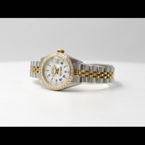 69173 White Roman Dial With Diamonds & After Diamonds Bezel - Full Set 26mm