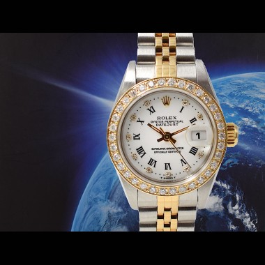 69173 White Roman Dial With Diamonds & After Diamonds Bezel - Full Set 26mm