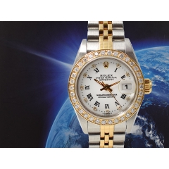 69173 White Roman Dial With Diamonds & After Diamonds Bezel - Full Set 26mm