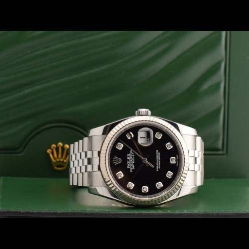 116234 Black Dial With Big Diamonds - Full Set 36mm