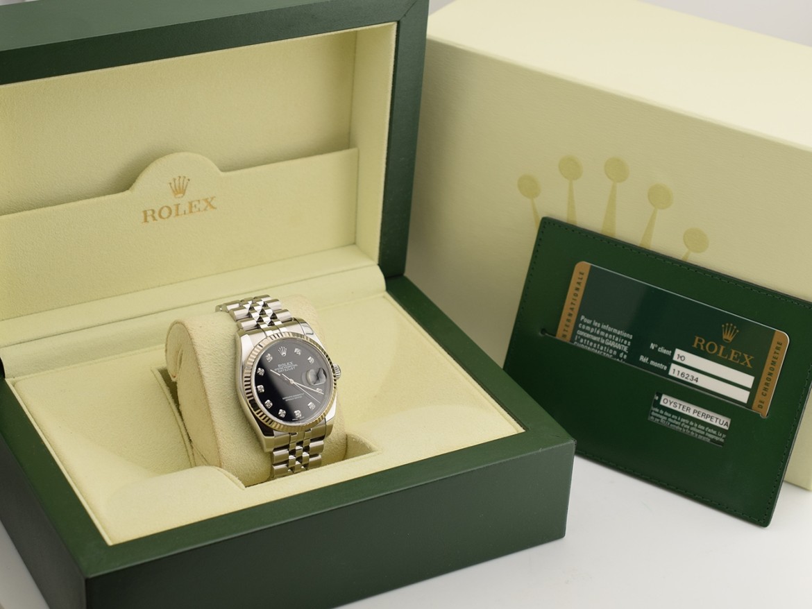 116234 Black Dial With Big Diamonds - Full Set 36mm