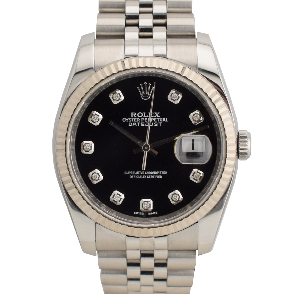 116234 Black Dial With Big Diamonds - Full Set 36mm