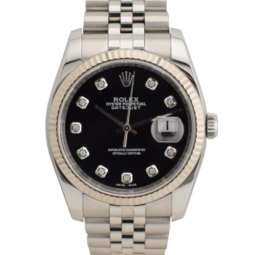 116234 Black Dial With Big Diamonds - Full Set 36mm