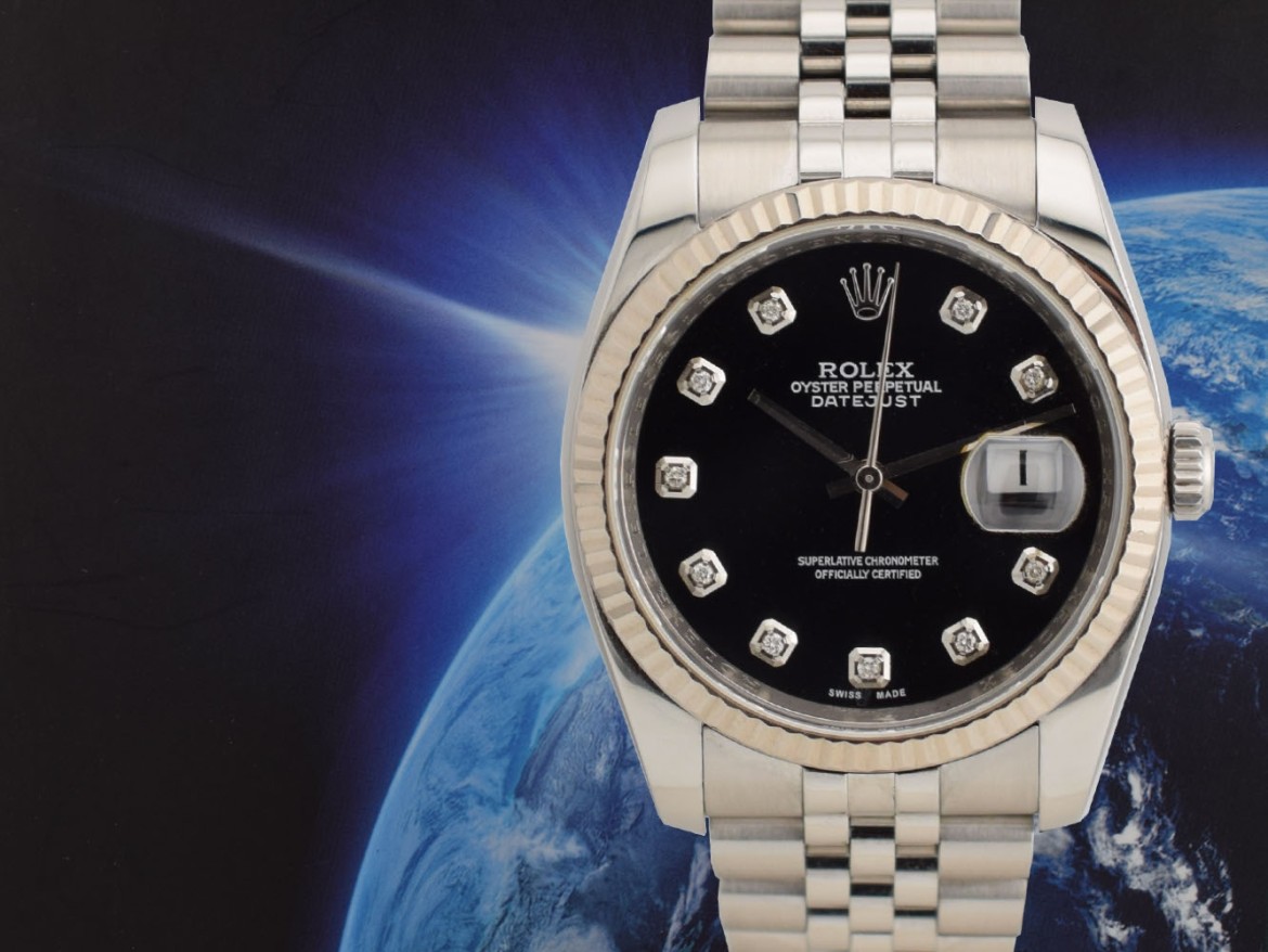 116234 Black Dial With Big Diamonds - Full Set 36mm