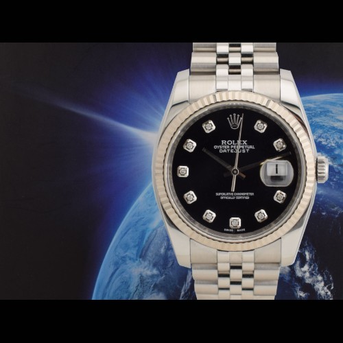 116234 Black Dial With Big Diamonds - Full Set 36mm