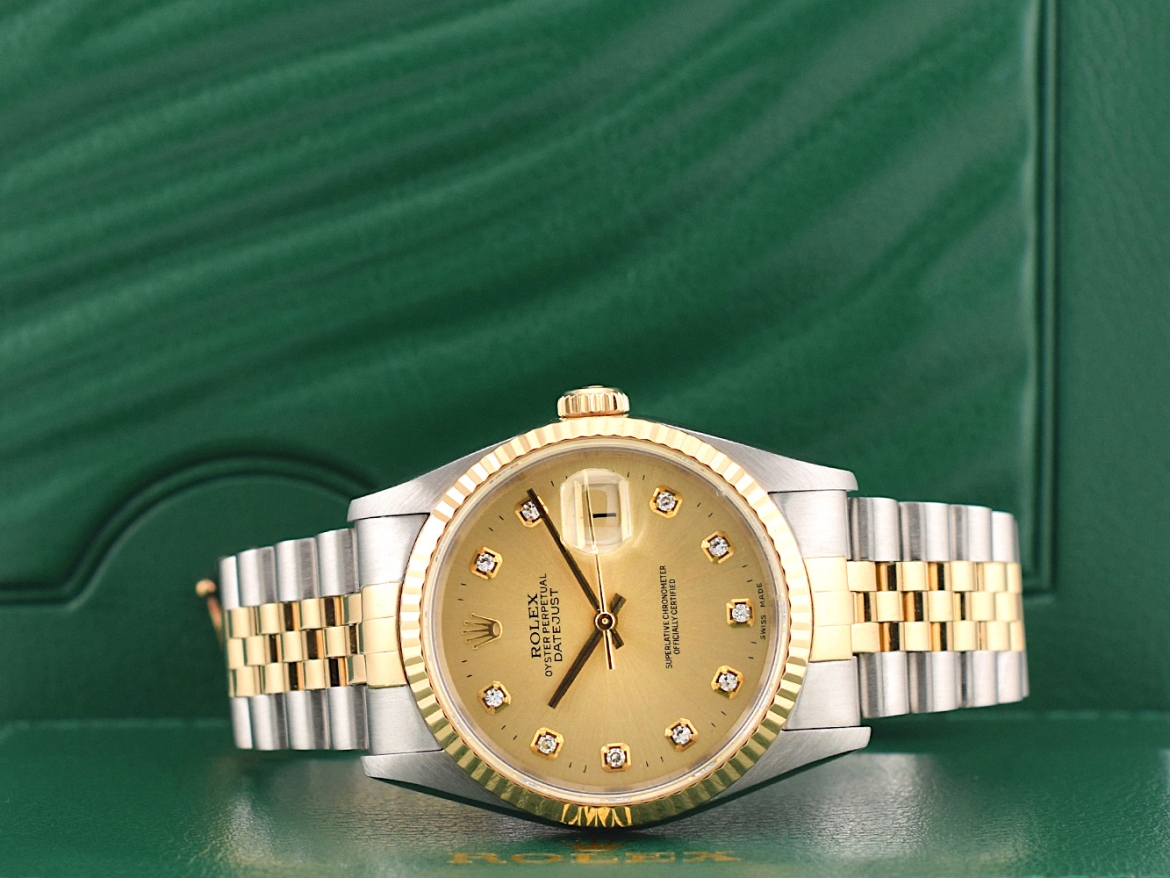 16233 Gold Dial With Big Diamonds - Full Set