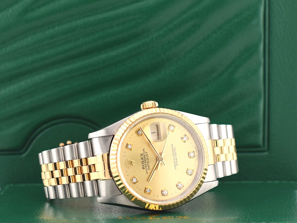 16233 Gold Dial With Big Diamonds - Full Set