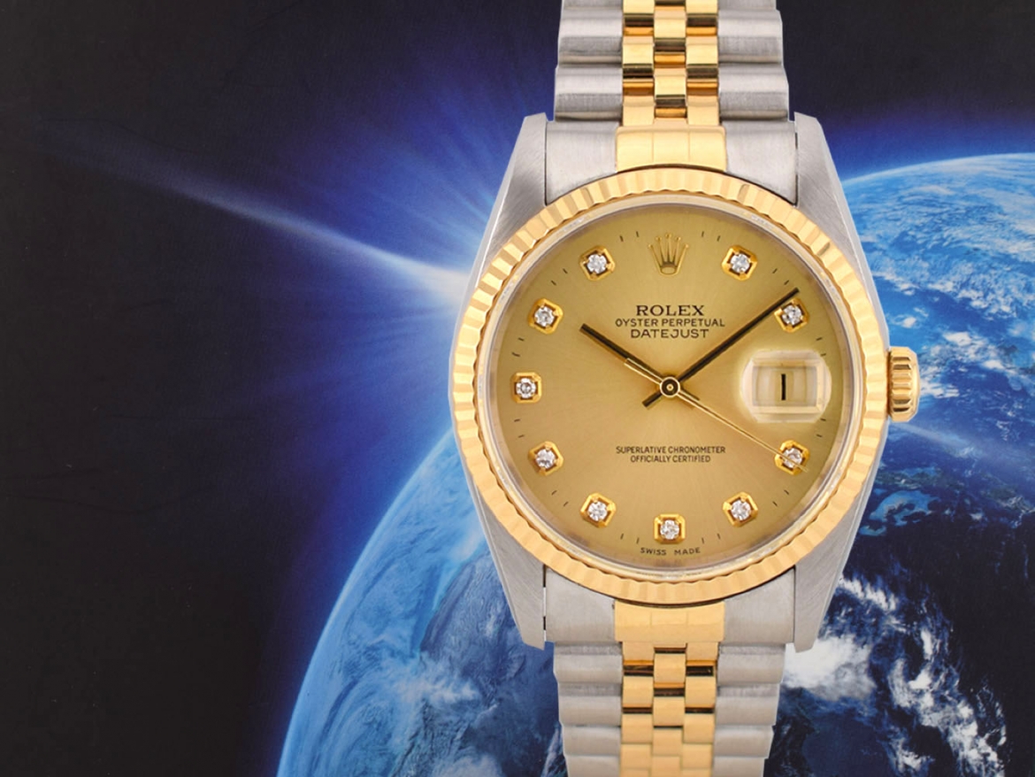 16233 Gold Dial With Big Diamonds - Full Set