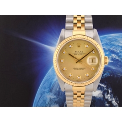 16233 Gold Dial With Big Diamonds - Full Set