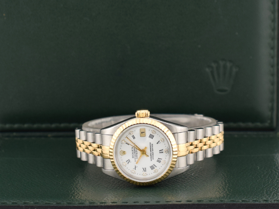 69173 White Roman Dial With Diamonds - Full Set 26mm