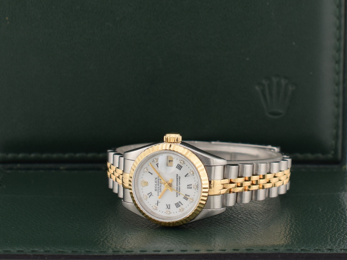 69173 White Roman Dial With Diamonds - Full Set 26mm