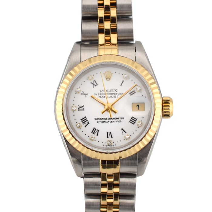 69173 White Roman Dial With Diamonds - Full Set 26mm