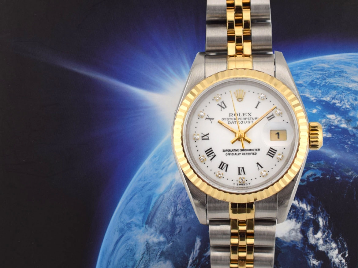 69173 White Roman Dial With Diamonds - Full Set 26mm