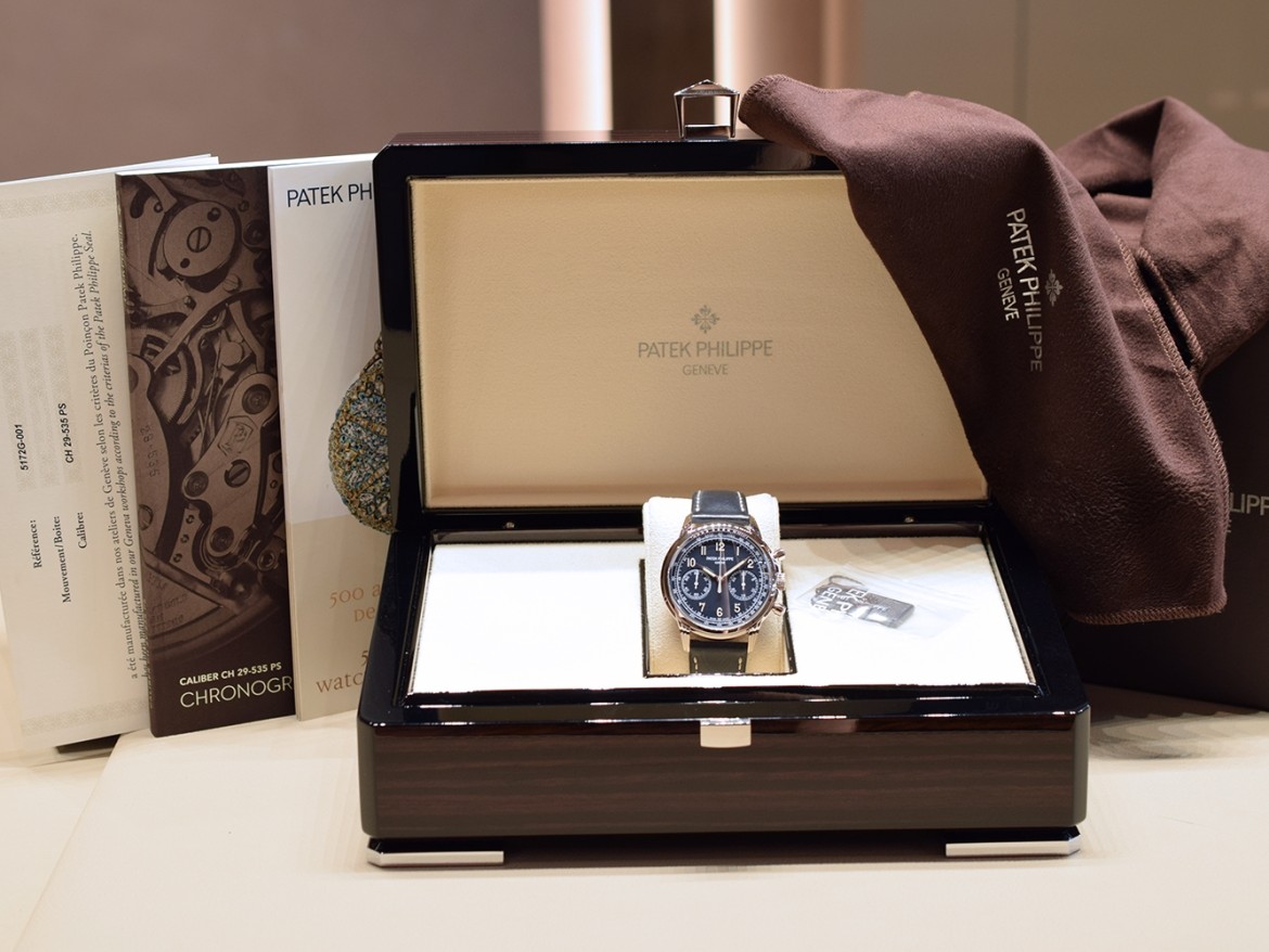 5172G-001 Chronograph White Gold Blue Dial Full Set Like New