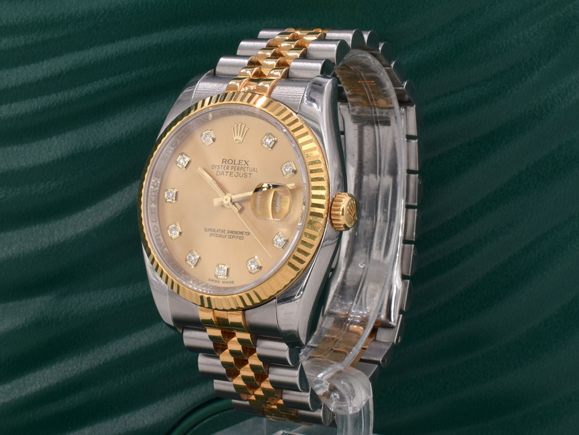 116233 Gold Dial With Big Diamonds - Full Set 36mm