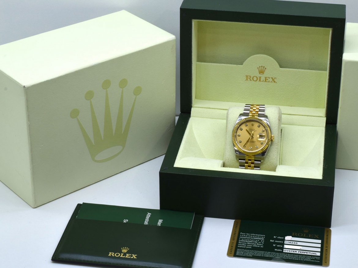 116233 Gold Dial With Big Diamonds - Full Set 36mm