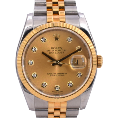 116233 Gold Dial With Big Diamonds - Full Set 36mm