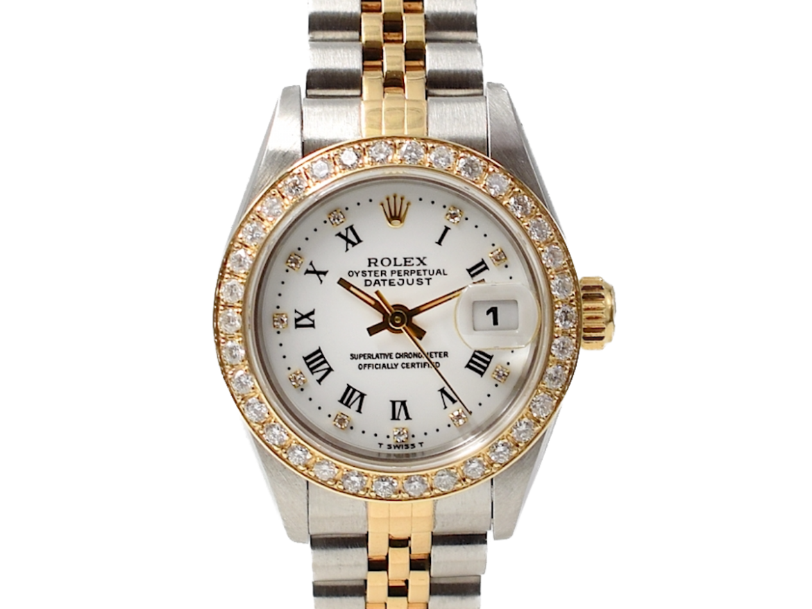 69173 White Roman Dial With Diamonds & After Diamonds Bezel - Full Set 26mm