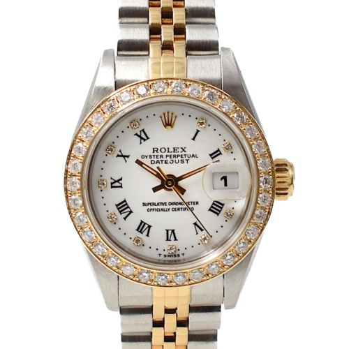 69173 White Roman Dial With Diamonds & After Diamonds Bezel - Full Set 26mm
