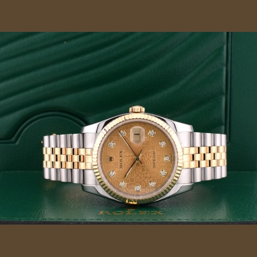 116233 36mm 2014 Gold Dial With Big Diamonds - Full Set
