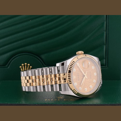 116233 36mm 2014 Gold Dial With Big Diamonds - Full Set