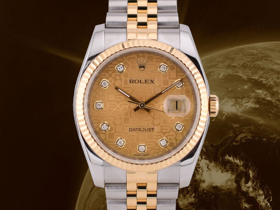 116233 36mm 2014 Gold Dial With Big Diamonds - Full Set